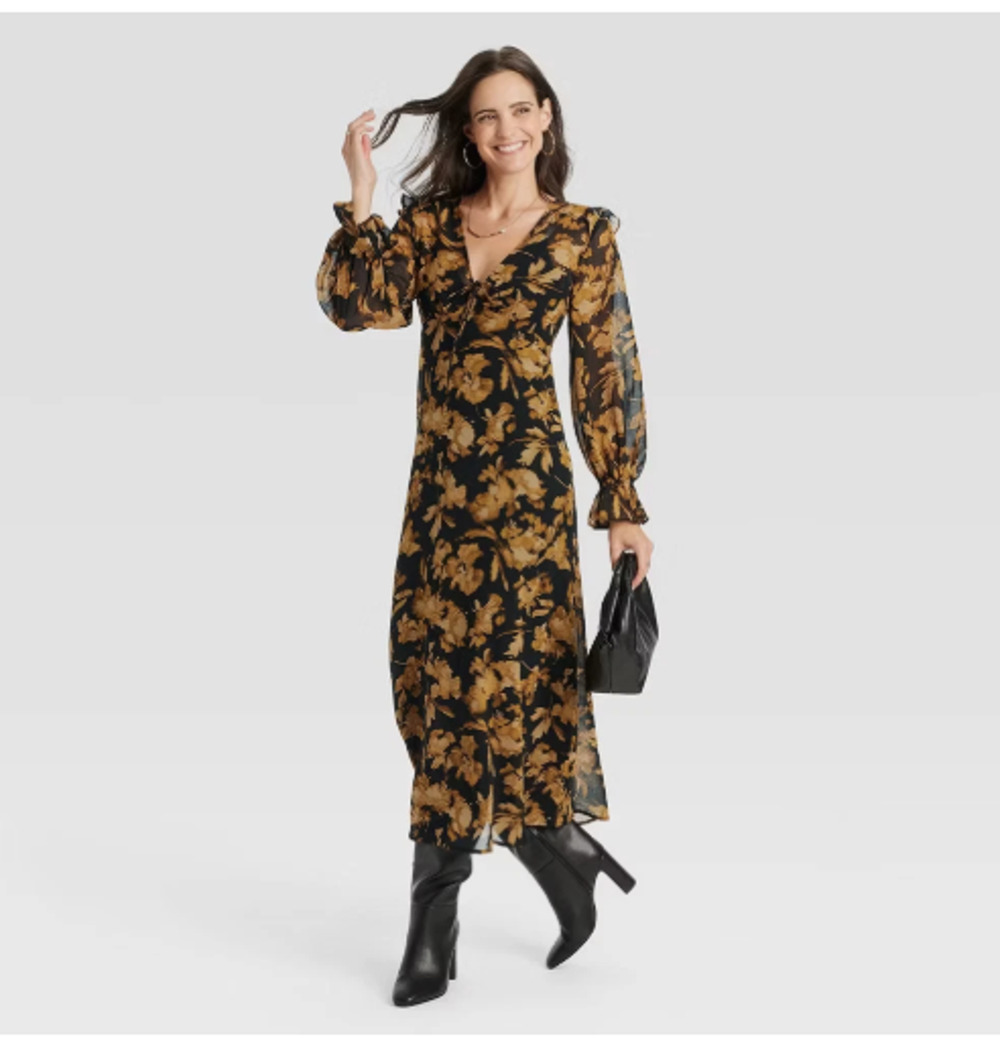 Long Sleeve Sheer Maxi Dress Black & Brown Sz Small NWT - A New Day